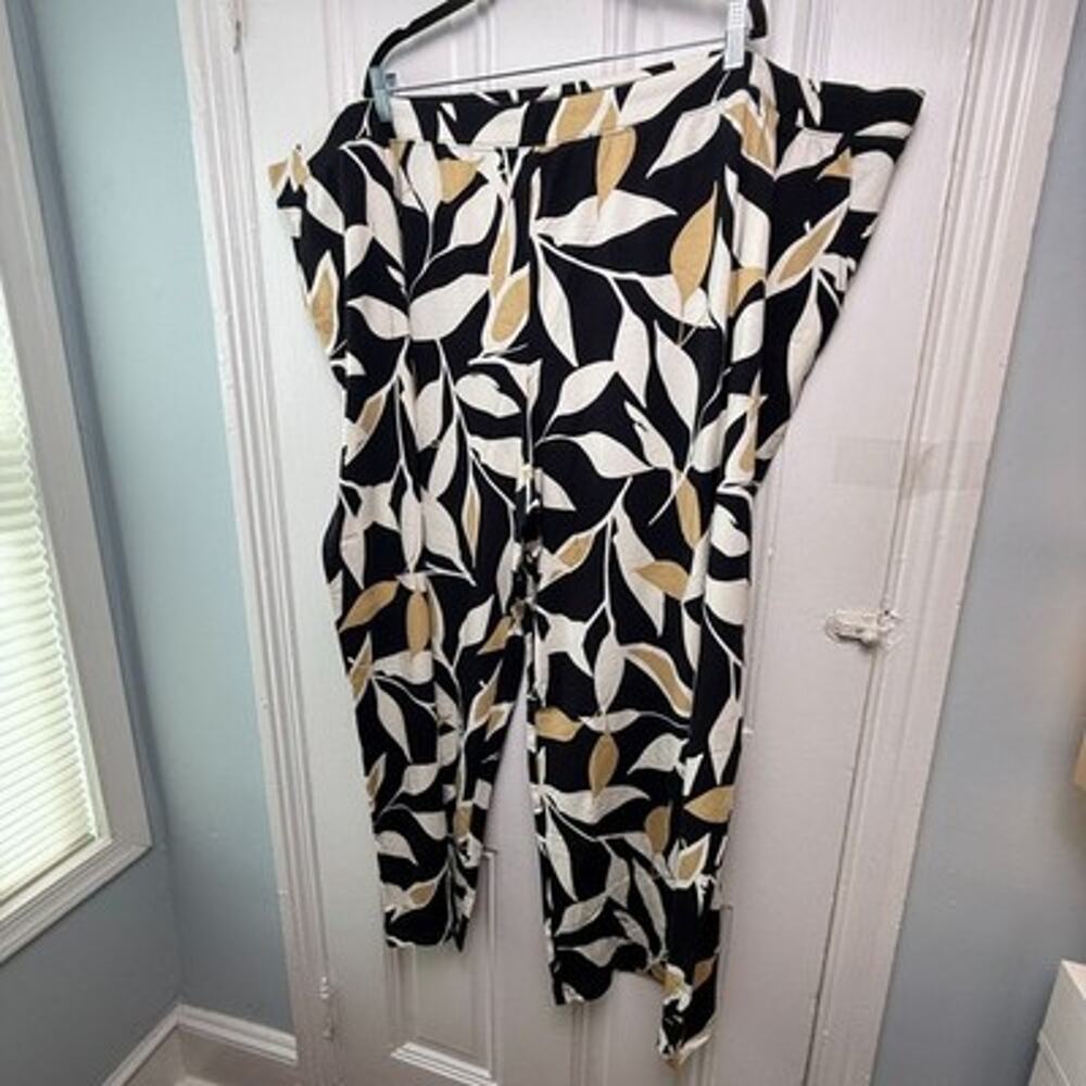 Denim & Co Beach Jersey Pants Womens 5X Tropical Print Wide Leg Black Tan NWOT